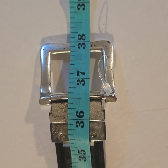 Mens Reddish Brown Leather Belt Reversible Silver Buckle Sz.M/L - Picture 6 of 10